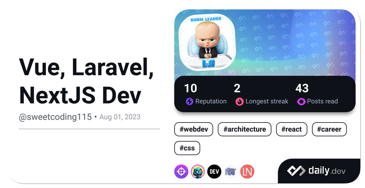 Vue, Laravel, NextJS Dev's Dev Card