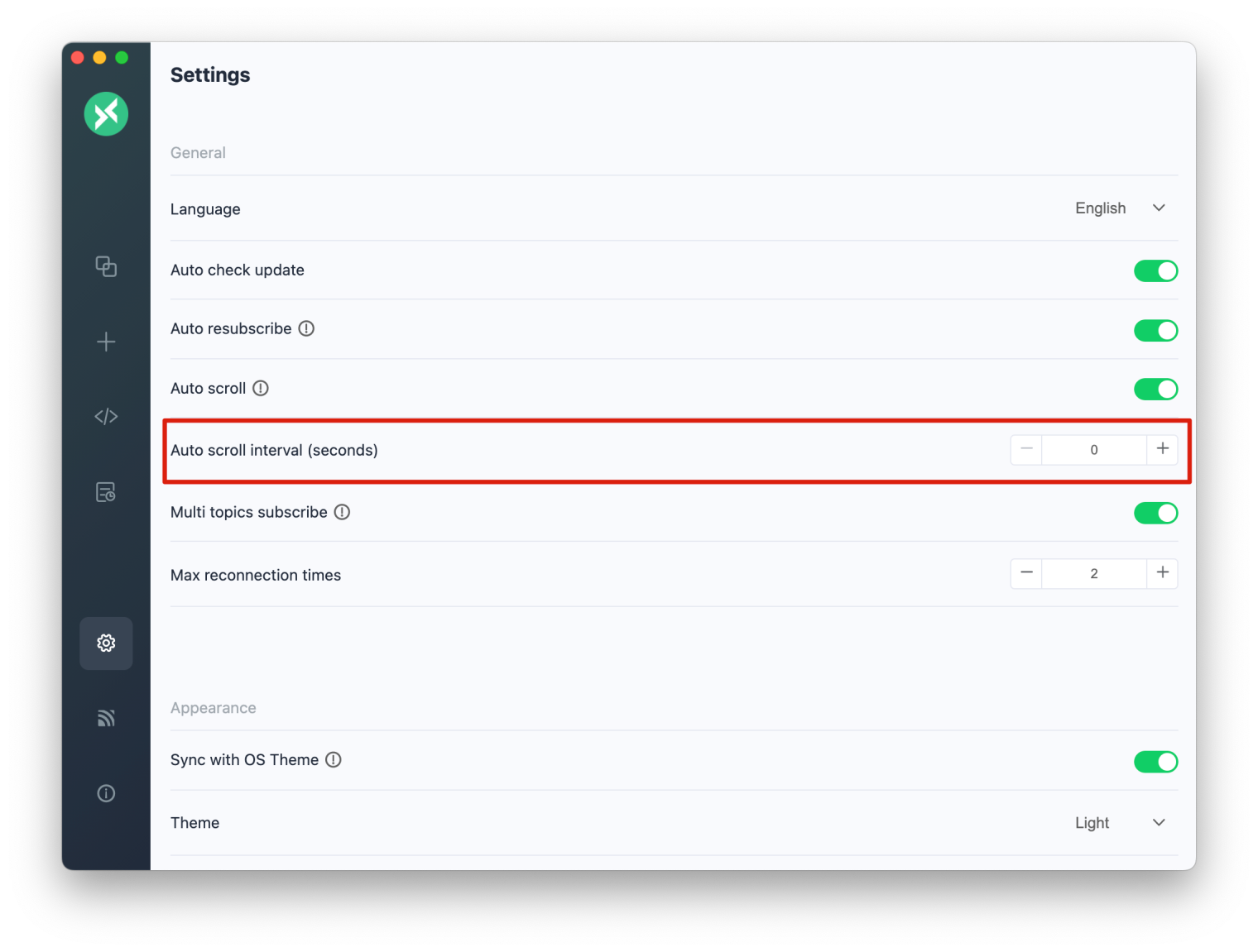 MQTTX support setting scroll interval