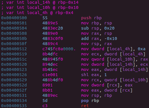 Example function obfuscated disassembly