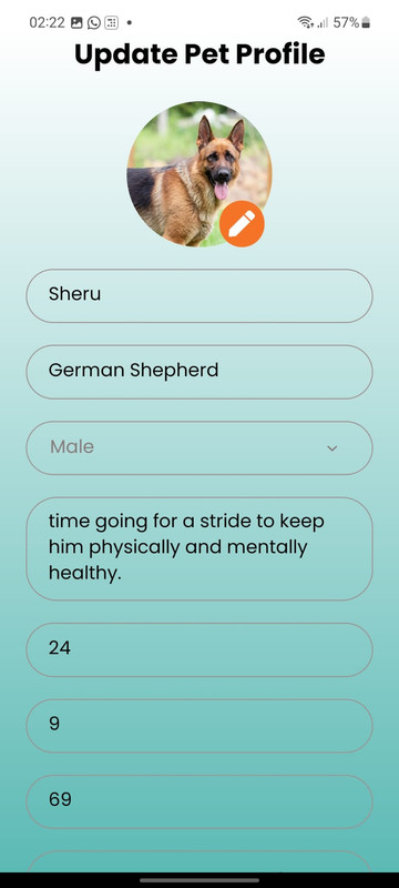 Update Pet Details Screen