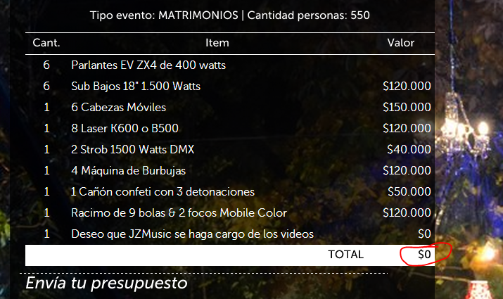 error de calculo en jzm