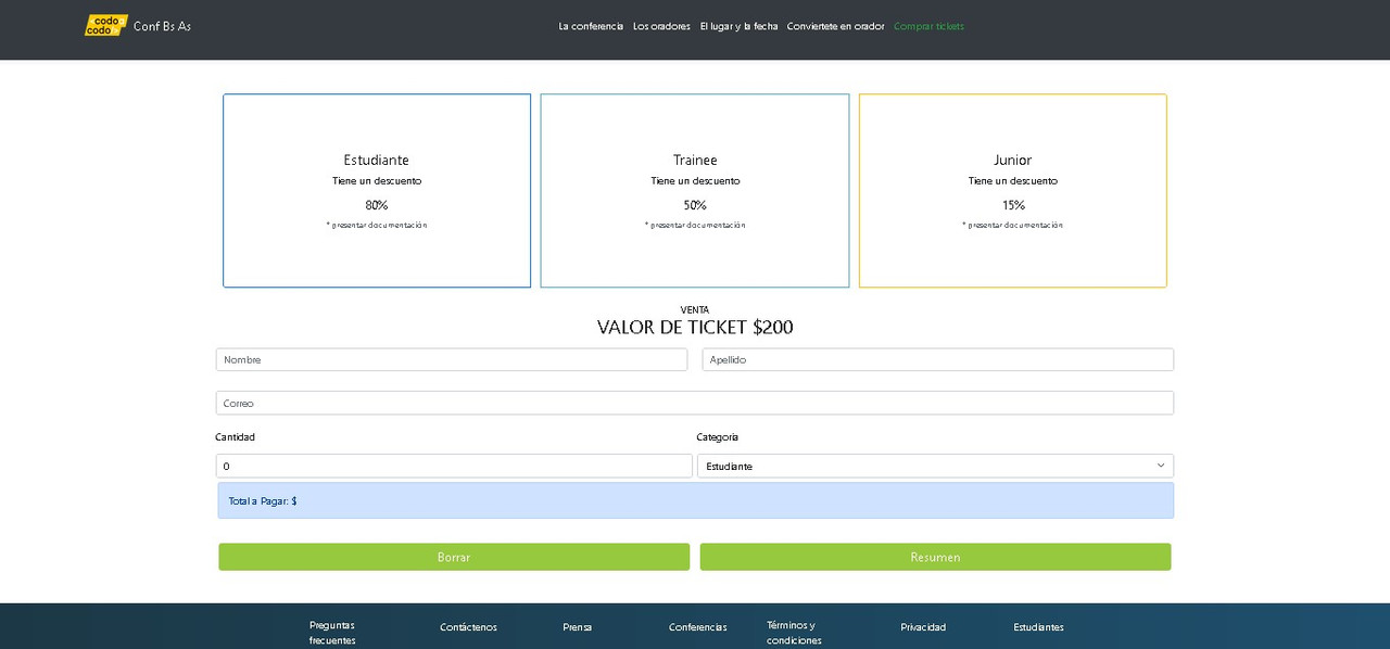 Version Desktop Página Tickets