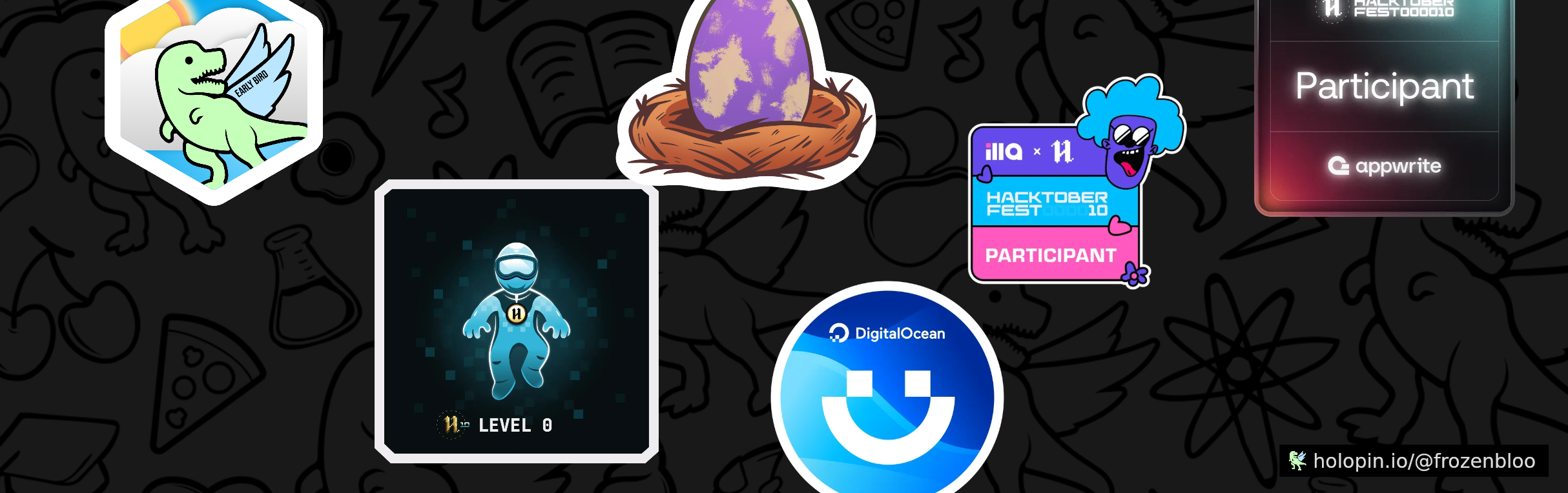 An image of @frozenbloo's Holopin badges, which is a link to view their full Holopin profile