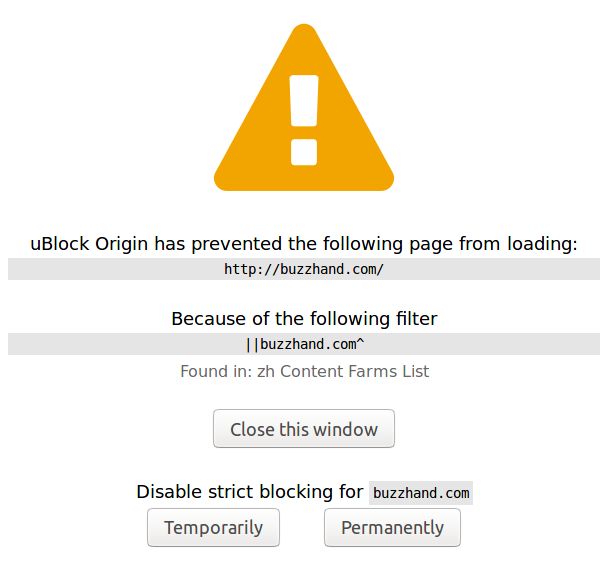 A page blocked by uBO under zh Content Farms filter