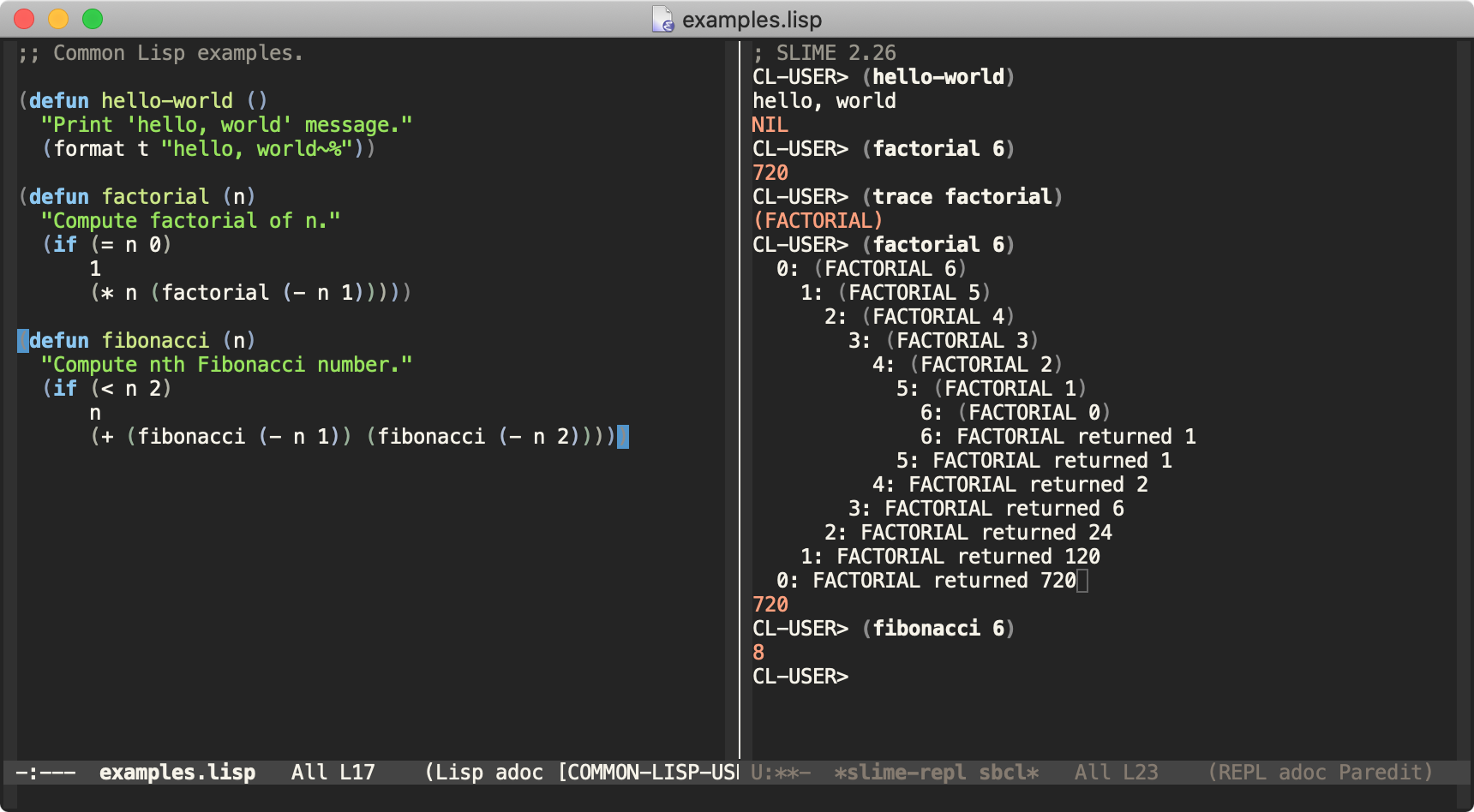 Screenshot of Emacs