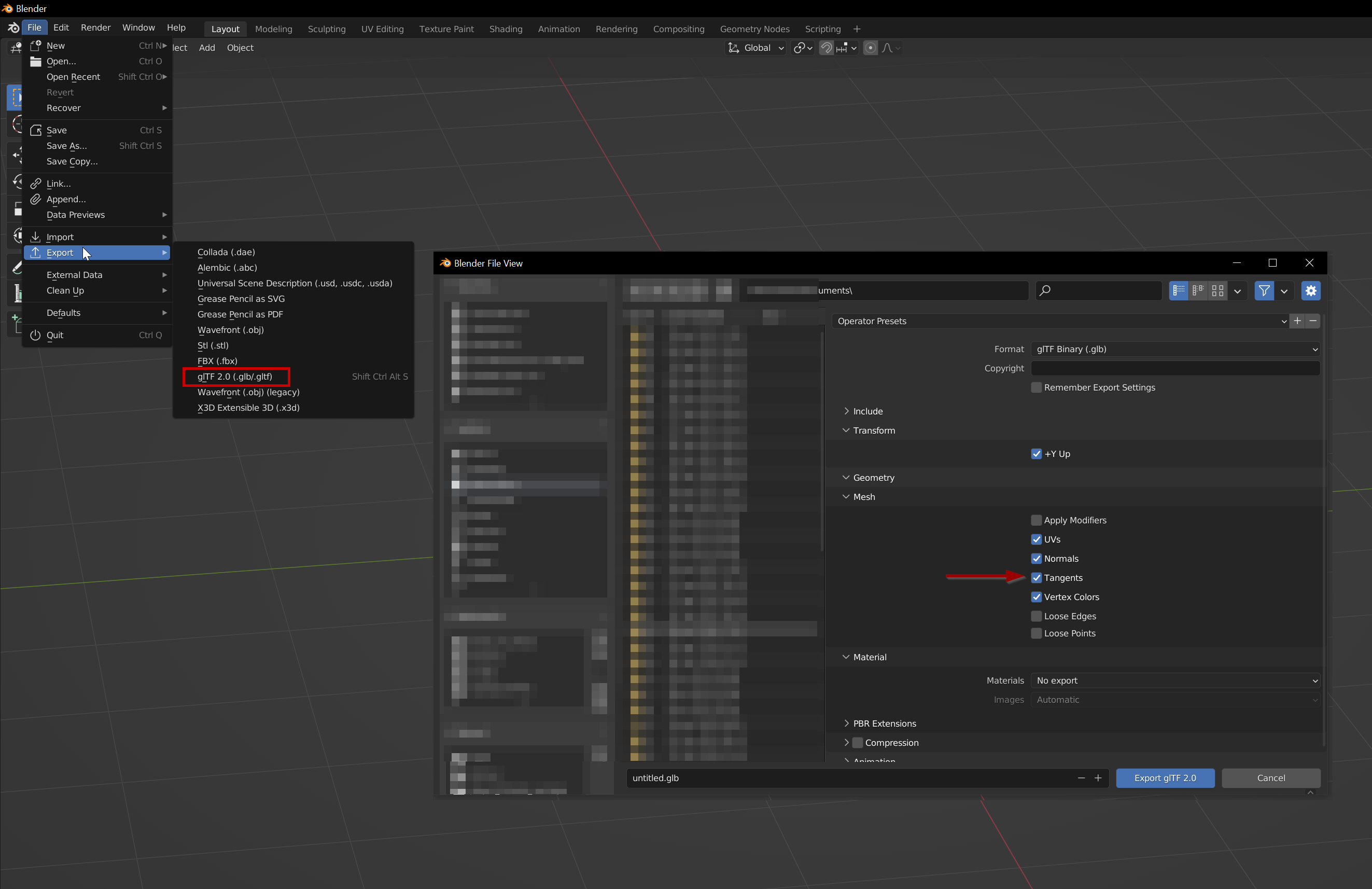 Export settings: "Tangents" must be checked