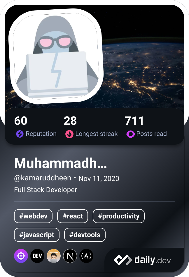 Muhammadh Kamaruddheen's Dev Card