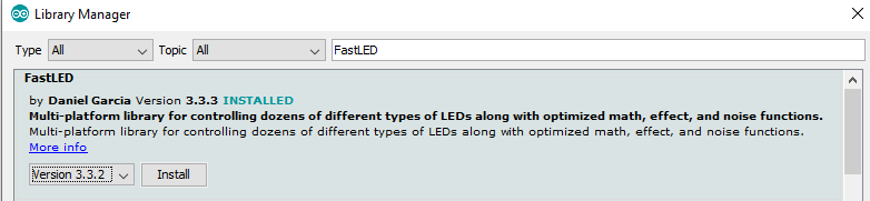 Installing the FastLED library from the Library Manager
