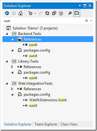 Search NuGet packages in Solution Explorer