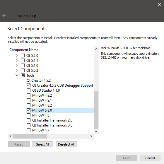 Image of how to select Qt Tools