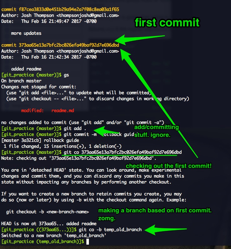 git checkout old commit