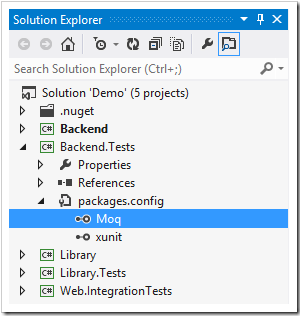 NuGet packages in Solution Explorer