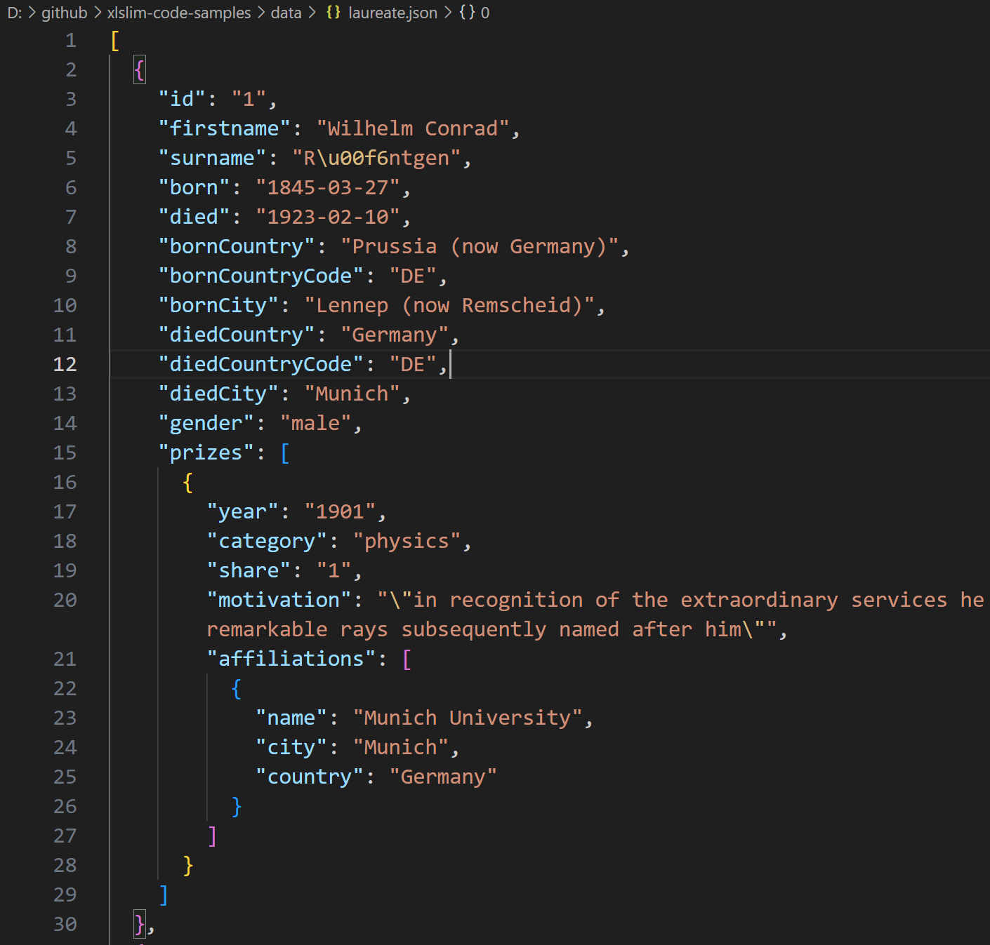 JSON data file