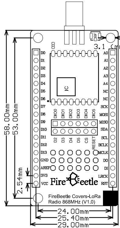 FireBeetle Covers-LoRa Radio 868MHz尺寸图