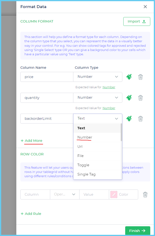 customise data format