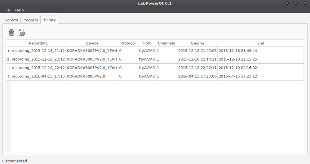 LabPowerQt recordings history