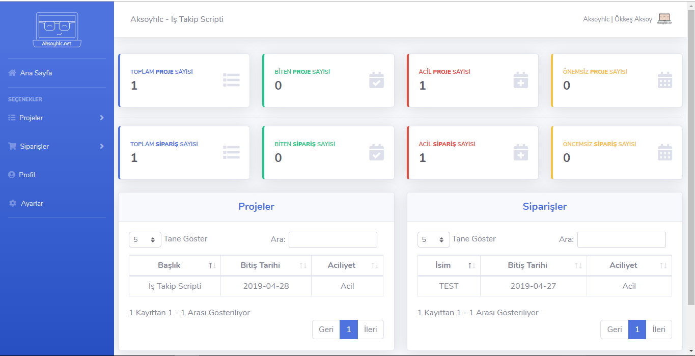 Aksoyhlc İş-Proje Takip Scripti