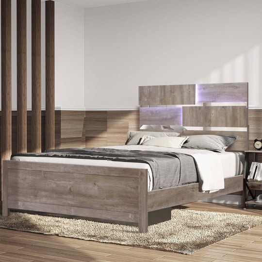 luxenhome-farmhouse-panel-queen-platform-bed-headboard-and-footboard-set-with-lights-1