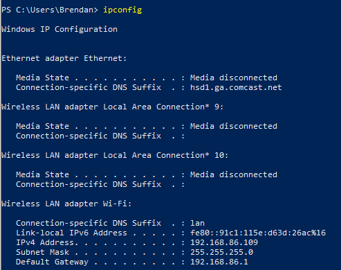 ipconfig output