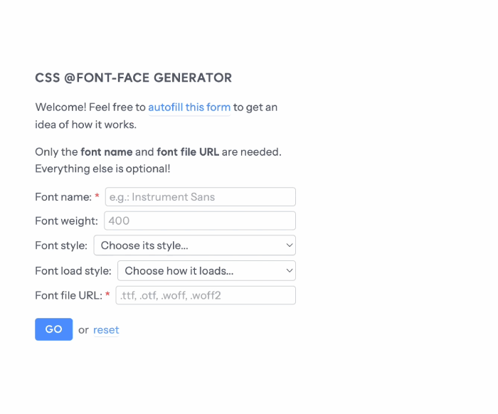 Screenshot recording GIF of the CSS font-face generator.