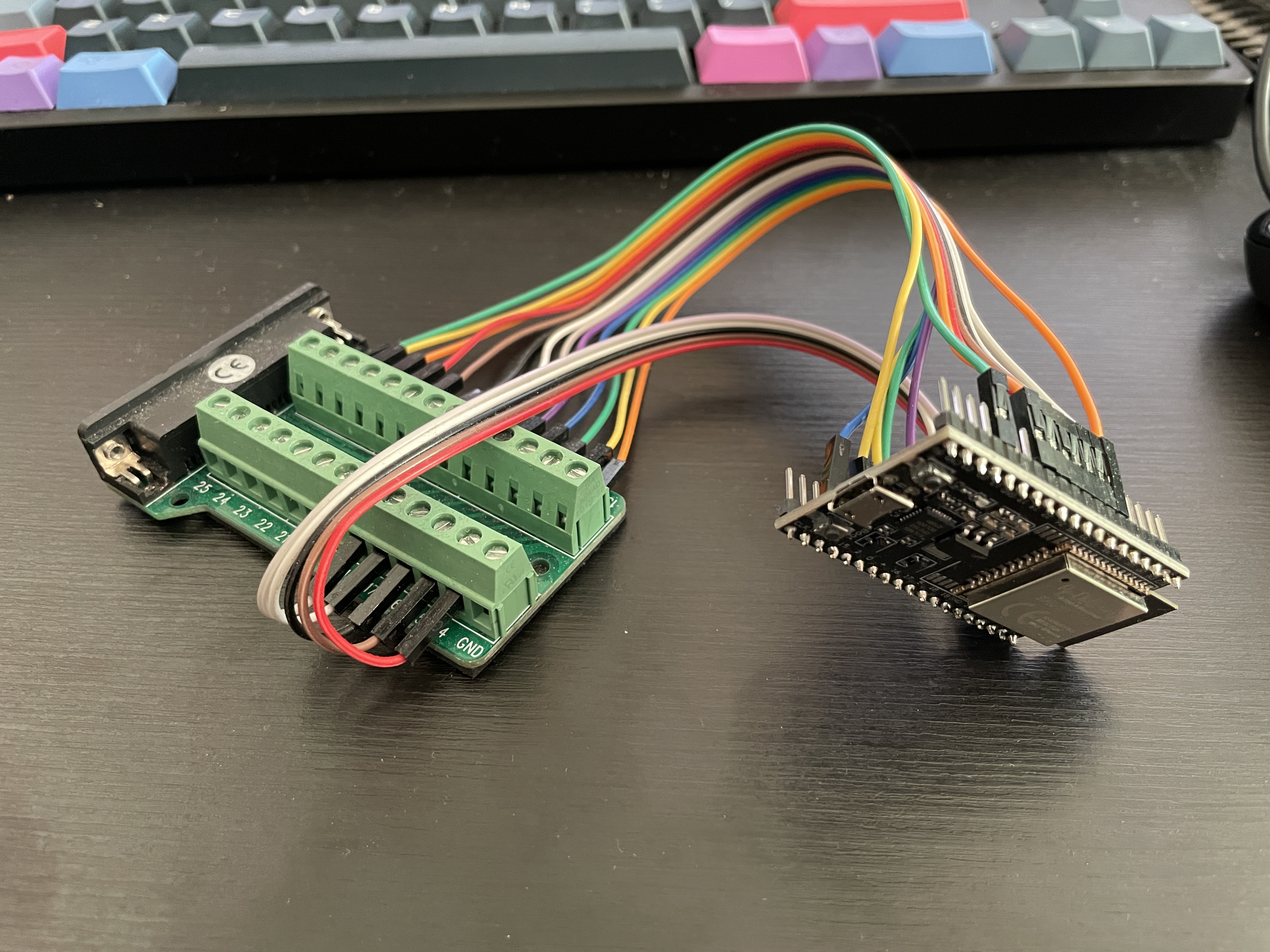 ESP32 wired up to a paralell port breakout