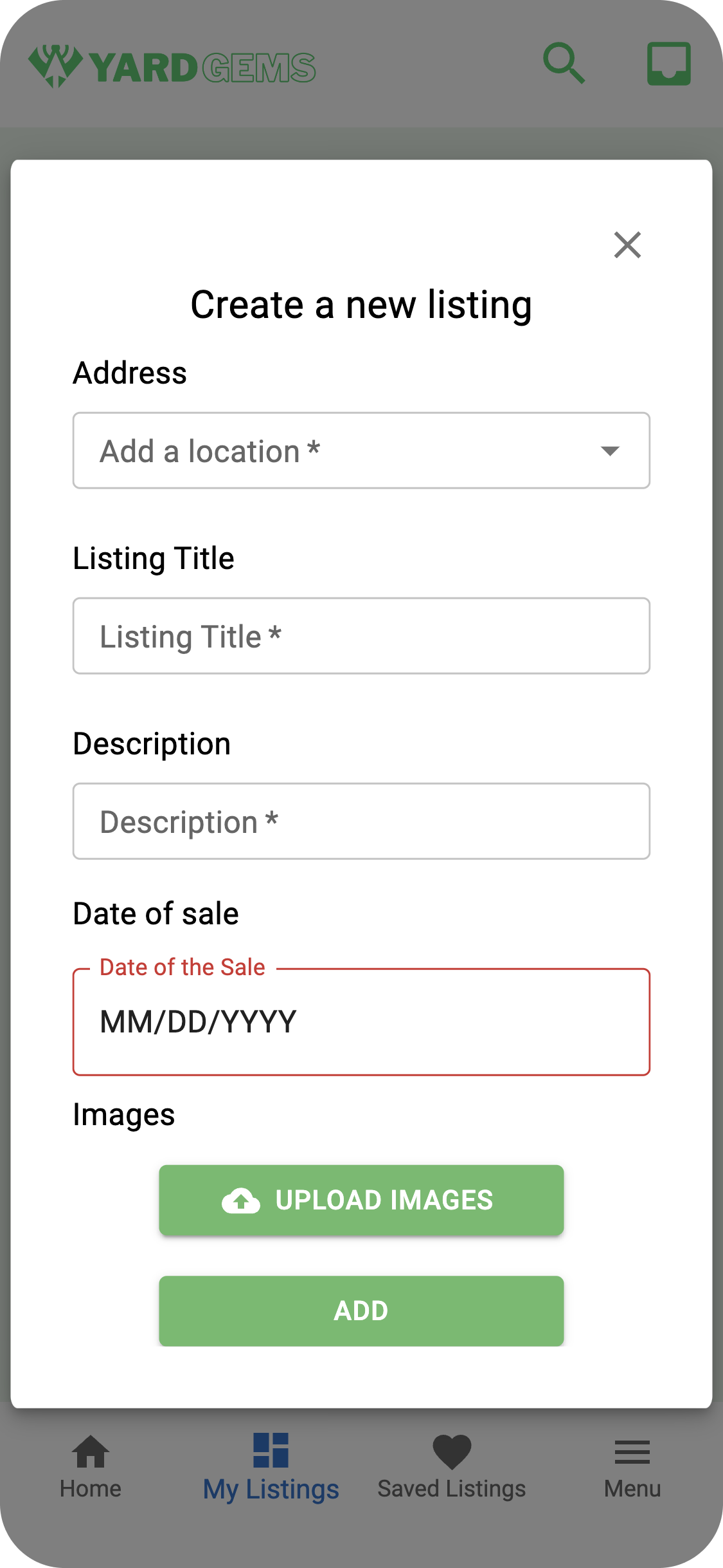 Create Listing Modal