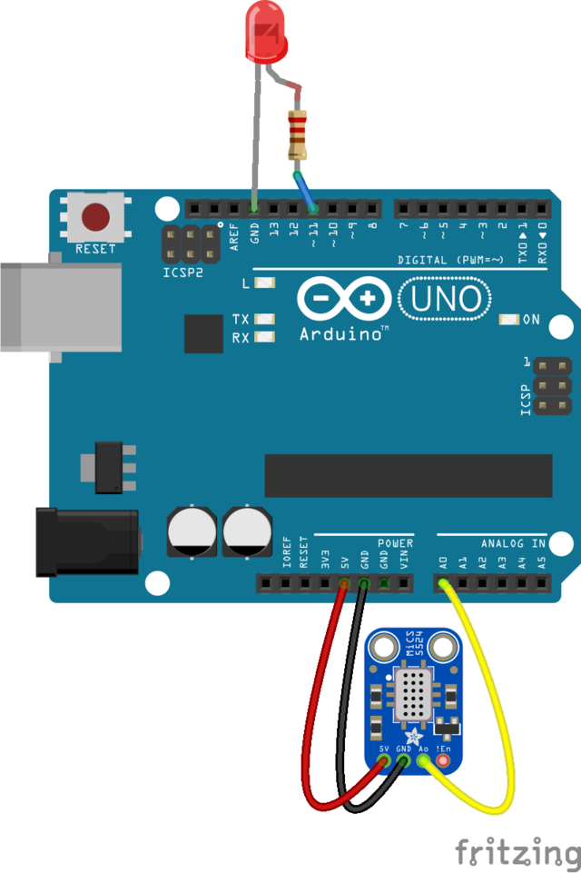 Arduino example wiring with Gas Sensor