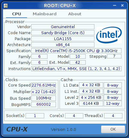 CPU-X on ArchLinux x86_64, GTK 3.12 (X11)