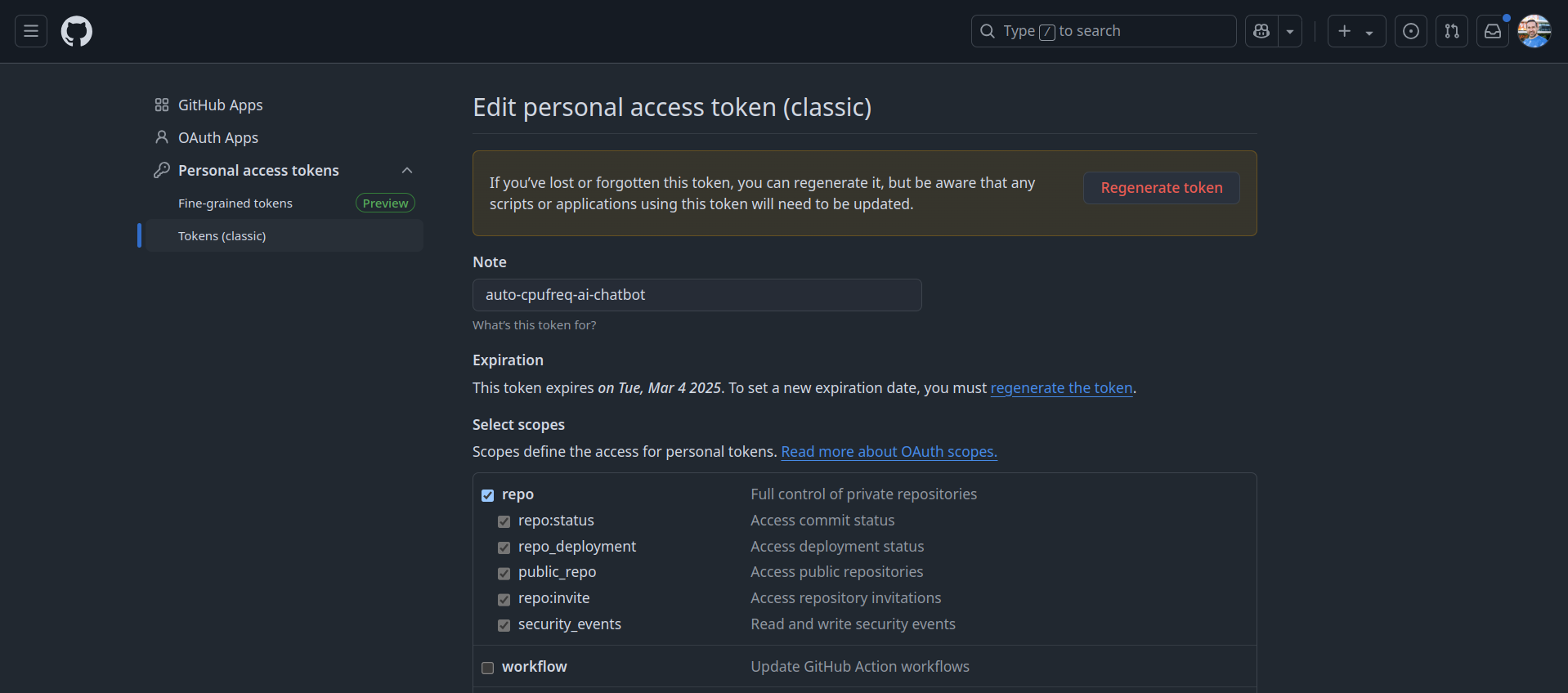 How to create Github personal access token