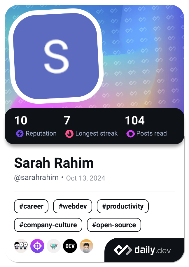 Sarah Rahim's Dev Card