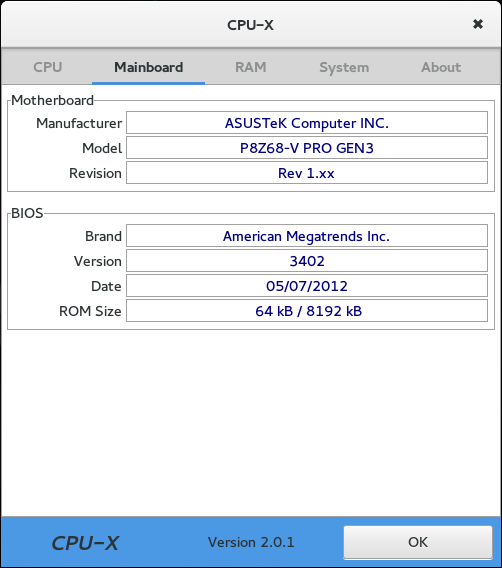 CPU-X on ArchLinux x86_64, GTK 3.14 (Wayland, wayland GDK_BACKEND)