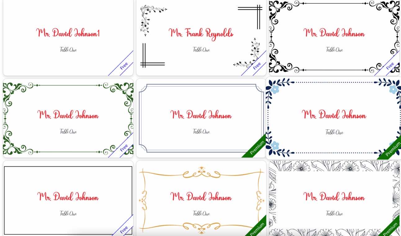 place cards templates