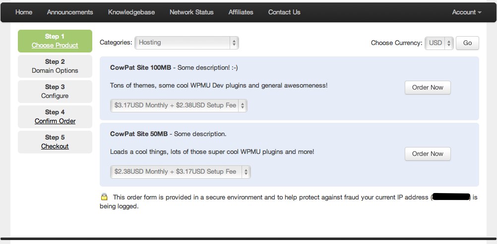 WHMCS - Shopping Cart - USD Currency