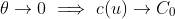 \theta \rightarrow 0 \implies c(u) \rightarrow C_0