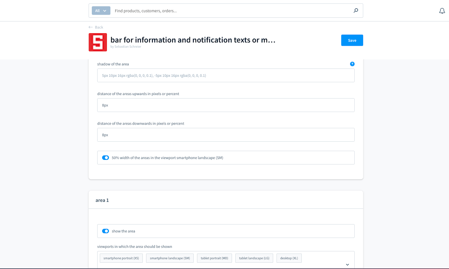 extension configuration - top bar part 2