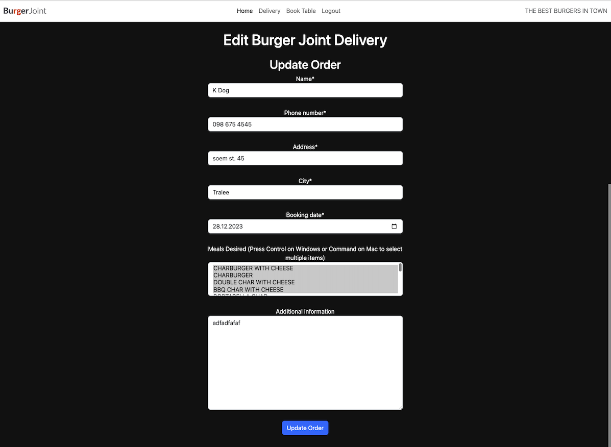 Edit delivery page