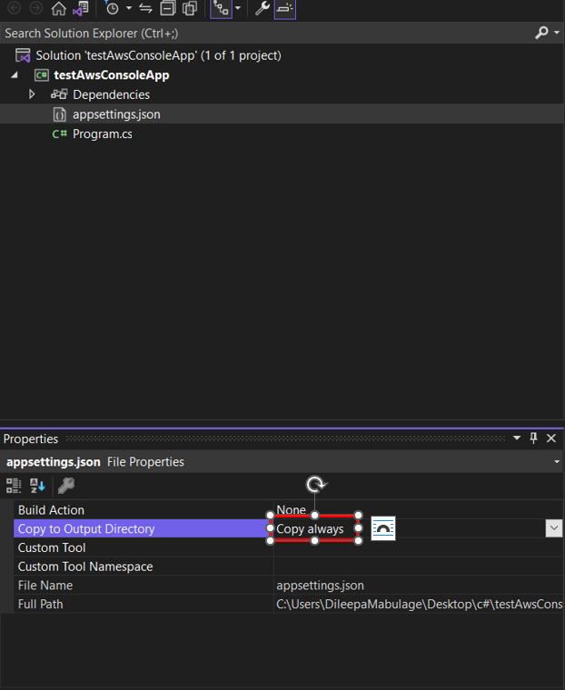 appsettings.json file configuration