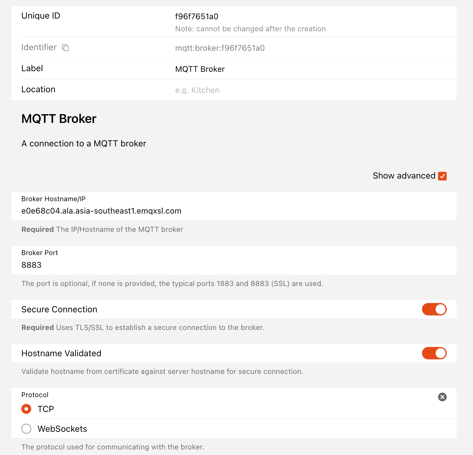 Enable Secure Connection and Select TCP as protocol.