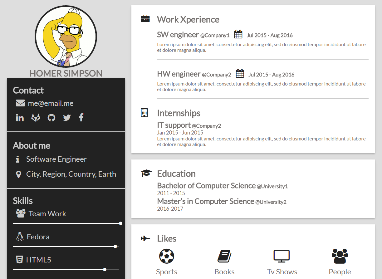 GitHub - jag10/hugo-cv-theme: CV template built with Hugo