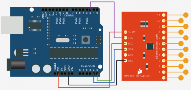 Arduino and MPR121 hook-up diagram