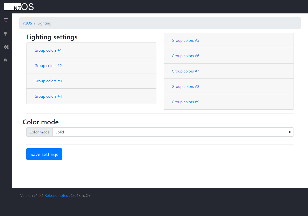 Lighting settings