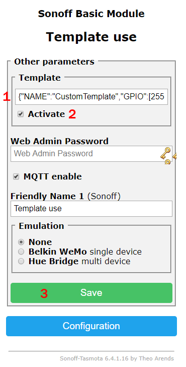 Template configuration