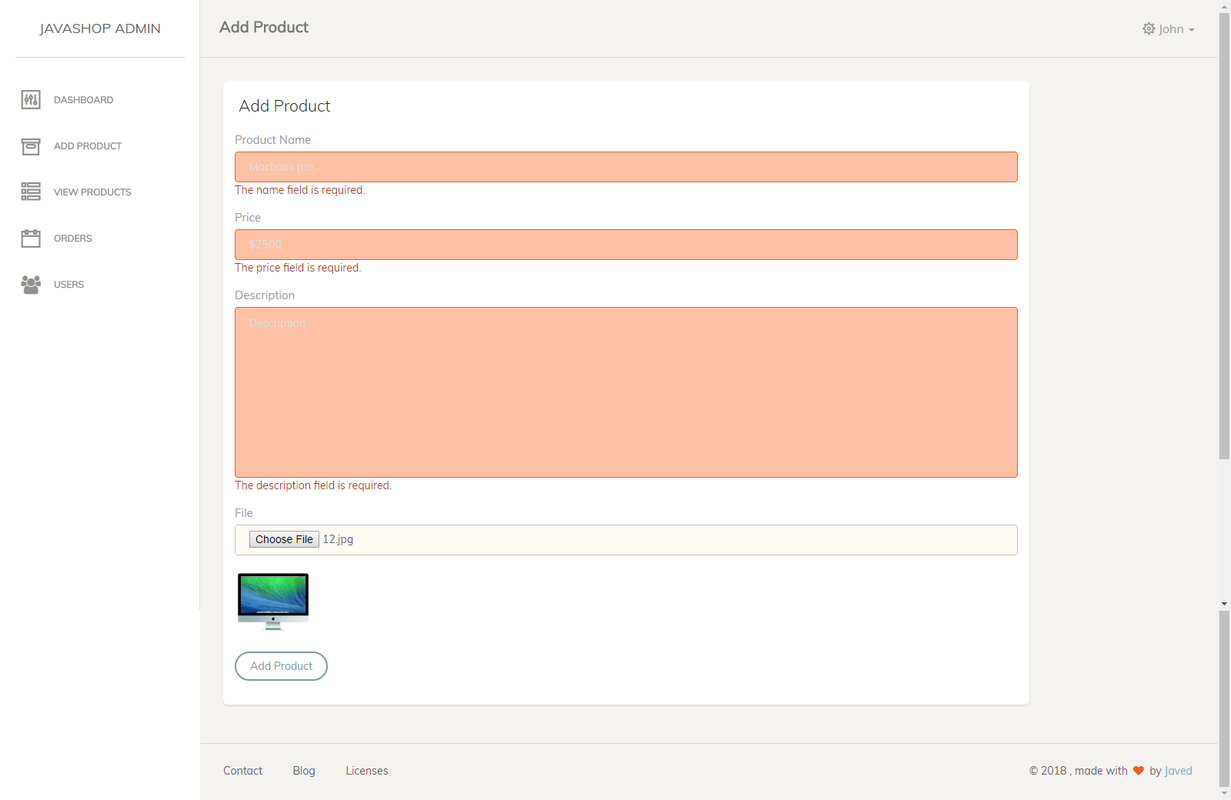 Adding product & form validation