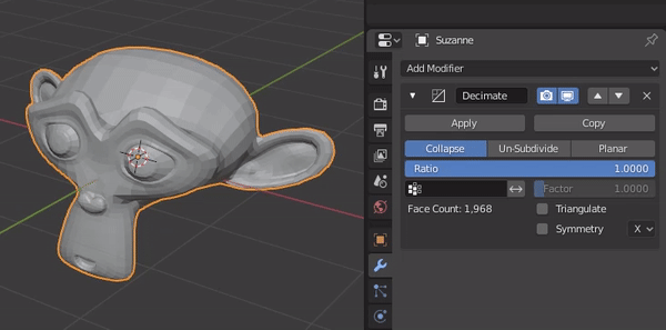 Decimate Modifier in blender being applied