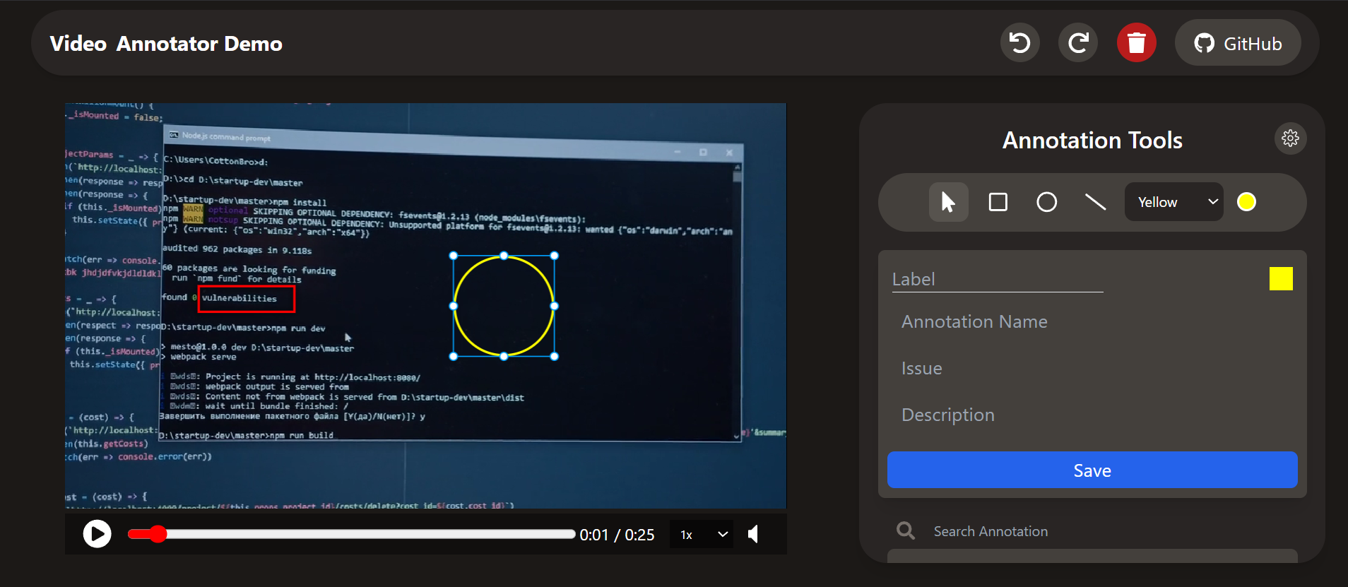 React Video Annotation Tool Preview