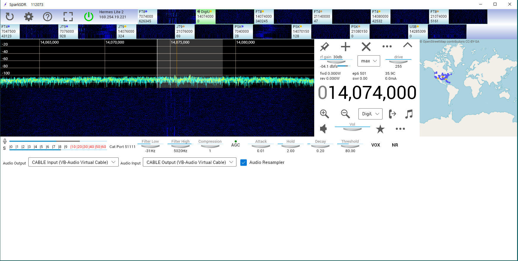 SparkSDR virtual transceiver DigiU setup