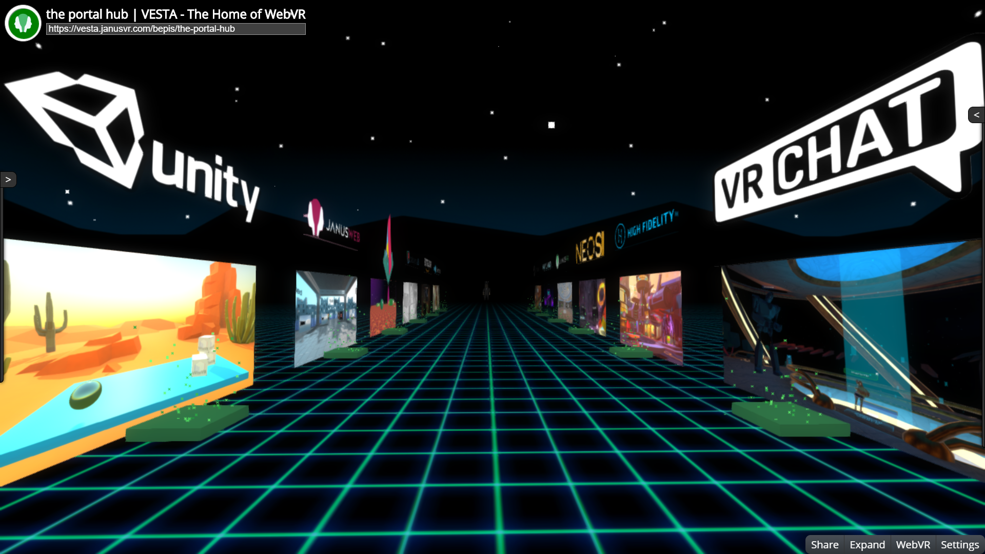 Portal hub linking to webvr and native app demos