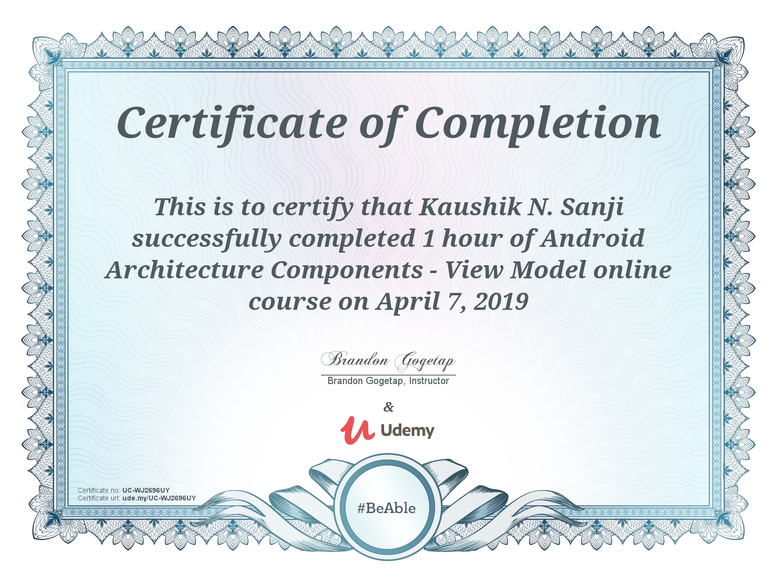 Udemy Certificate