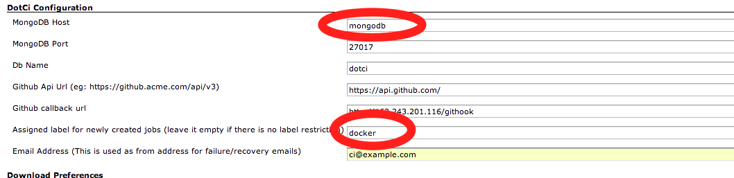 DotCi configuration